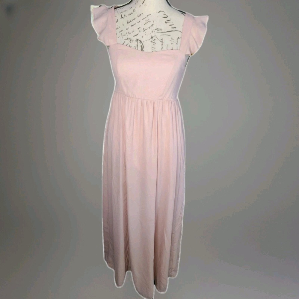 Show Me Your Mumu Pink Maxi Dress Small Flutter Sleeve Smocked‎ Back Bridesmaid